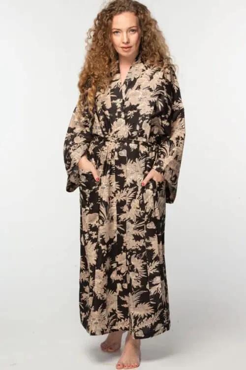 Black Floral Kimono Robe