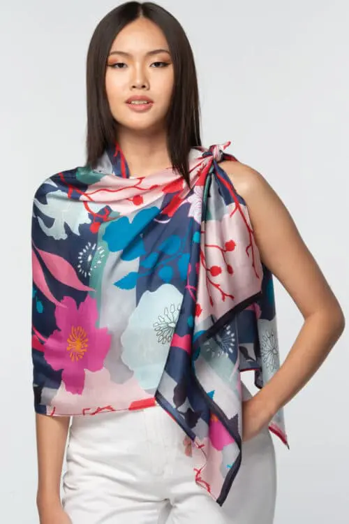 Navy Floral Scarf