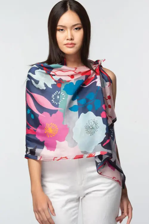 Rishika Navy Floral Scarf