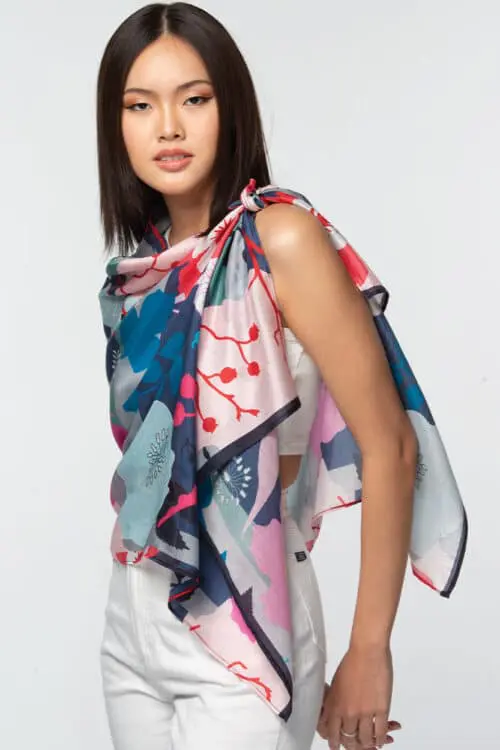 Rishika Navy Floral Scarf