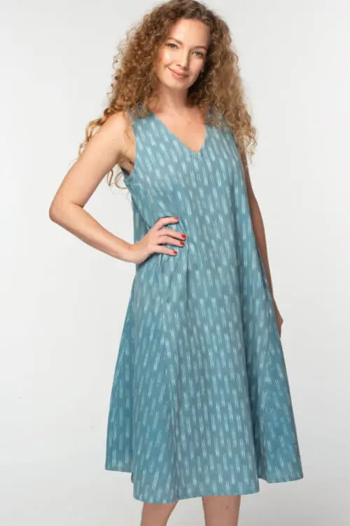 Blue Ikat Fair Trade Cotton Dress