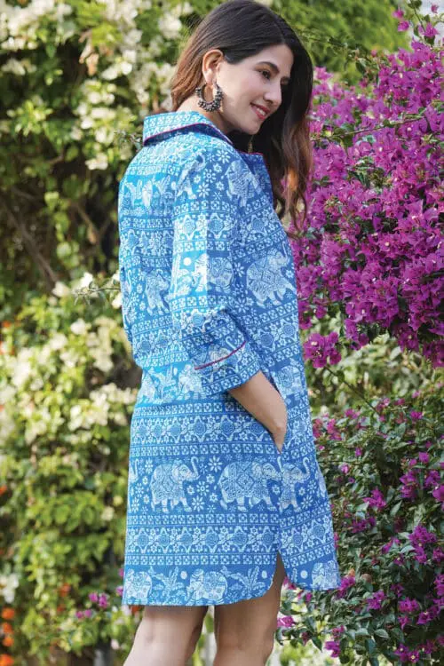 Blue Elephant Print Nightshirt