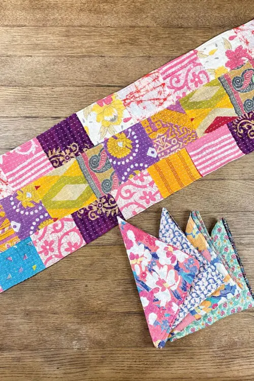 Kantha Table Runner with Napkins
