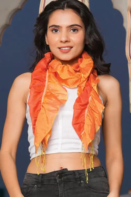 Maitri Orange Silk Ruffle Scarf