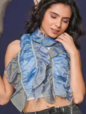 Maitri Blue Ruffle Scarf