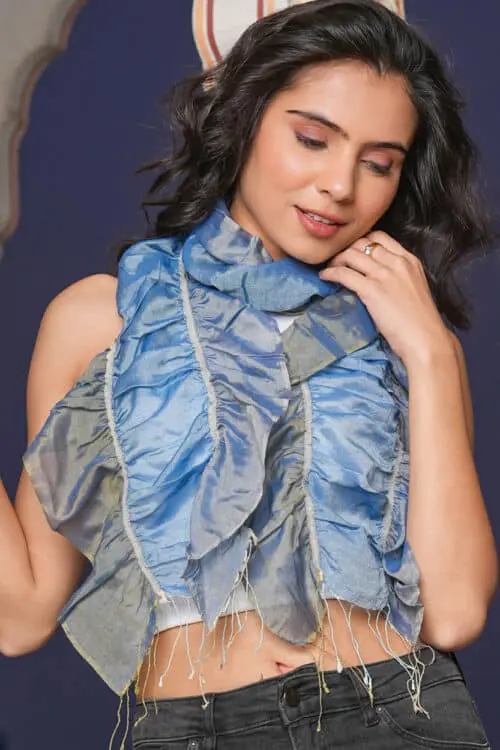 Maitri Blue Ruffle Scarf