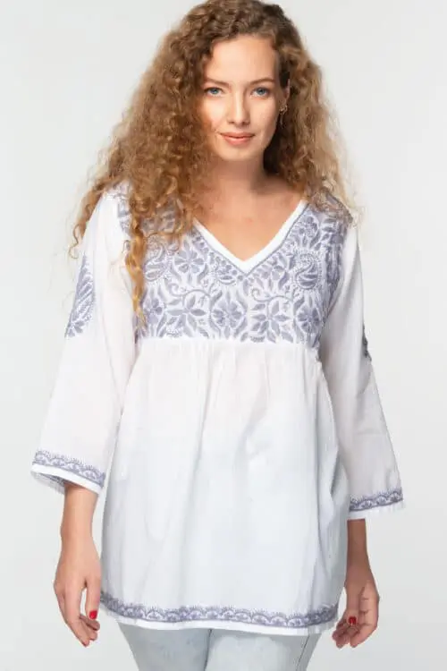 Ramani Embroidered Lavender Tunic Top