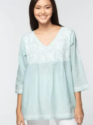 Ramani Embroidered Green Tunic Top