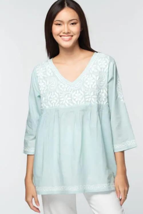 Ramani Embroidered Green Tunic Top