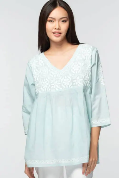 Ramani Embroidered Green Tunic Top