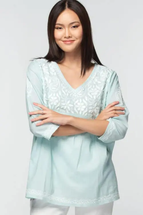 Ramani Embroidered Green Tunic Top