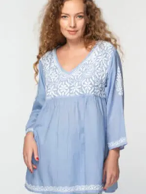 Ramani Sky Blue Embroidered Tunic