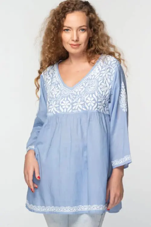 Ramani Sky Blue Embroidered Tunic