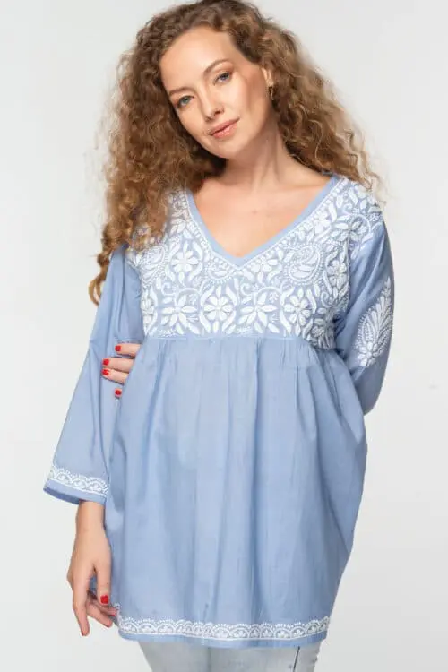 Ramani Sky Blue Hand Embroidered Tunic