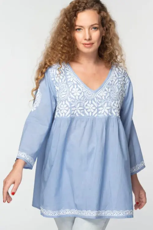 Ramani Sky Blue Hand Embroidered Tunic