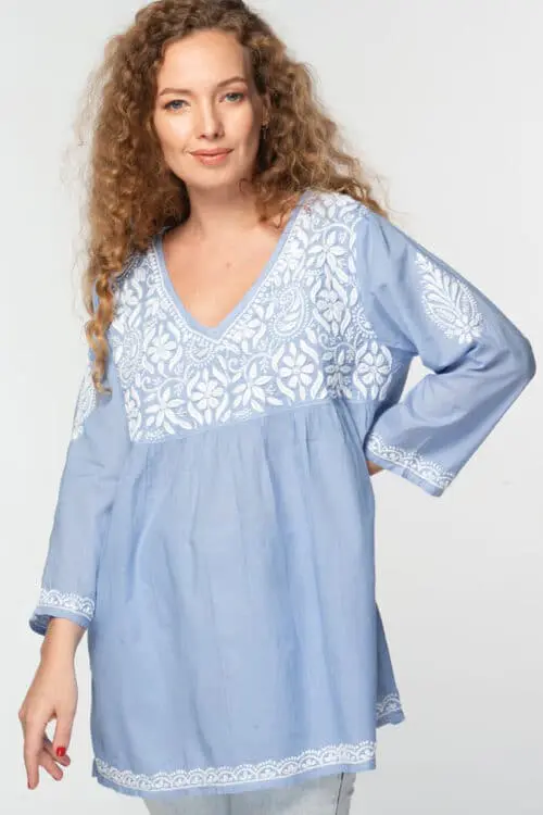 Ramani Sky Blue Hand Embroidered Tunic