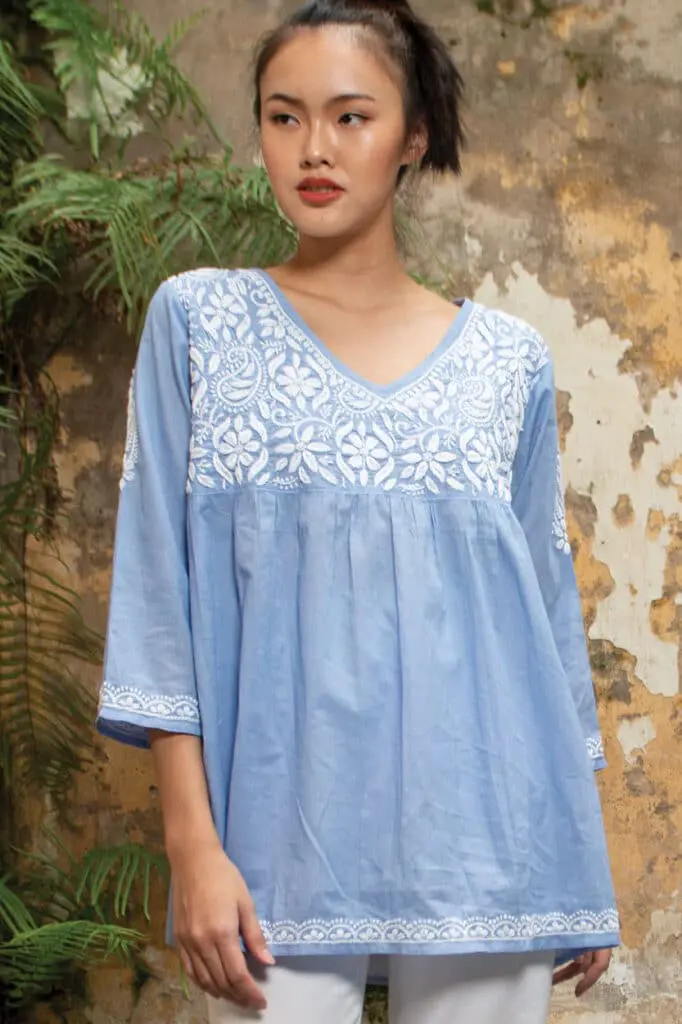 Ramani Sky Blue Hand Embroidered Tunic