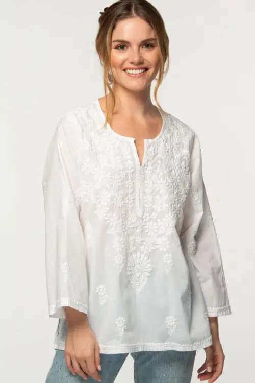 Tara Embroidered White Cotton Tunic