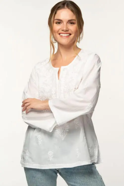 Tara Embroidered White Cotton Tunic