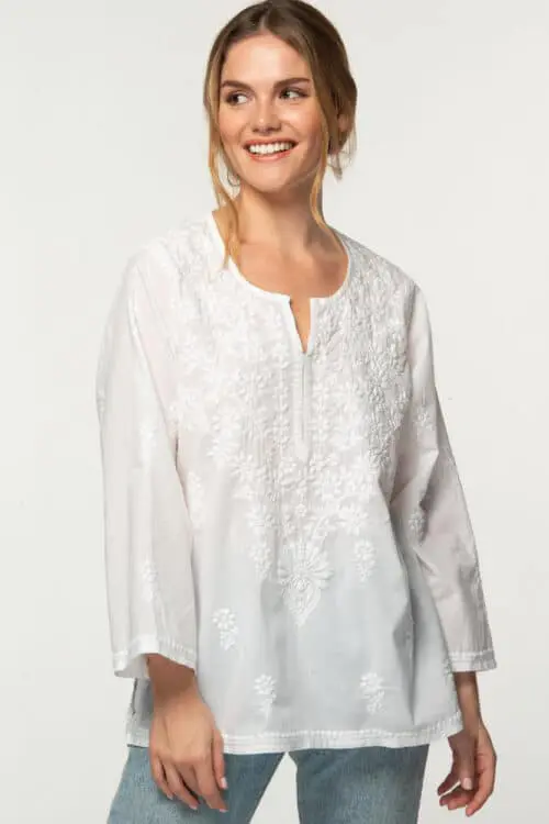 Tara Embroidered White Cotton Tunic