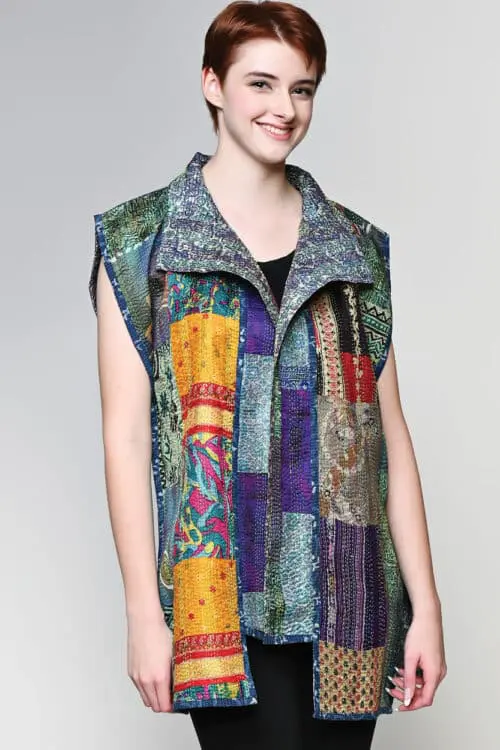 Reversible Kantha Silk Sari Jacket