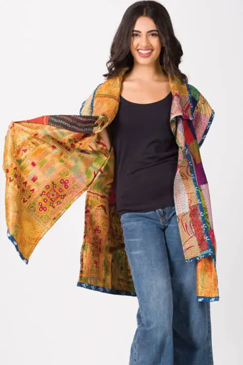 Reversible Kantha Silk Sari Jacket
