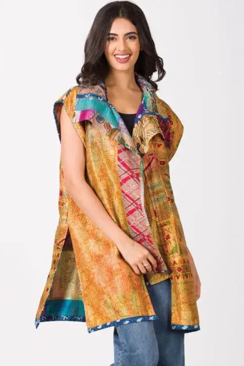 Reversible Kantha Silk Sari Jacket