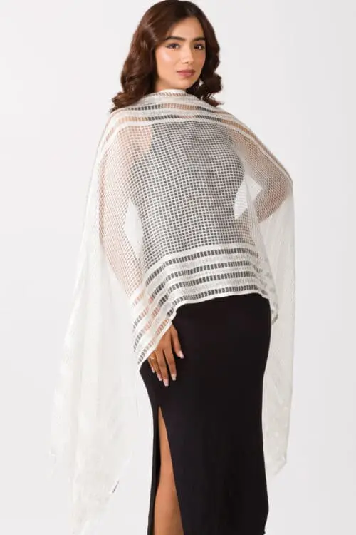 Sarita White Windowpane Scarf