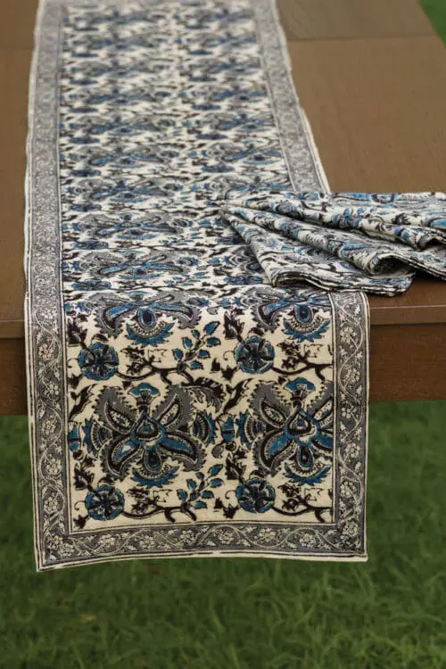 Blue Kalamkari Table Runner and Napkins