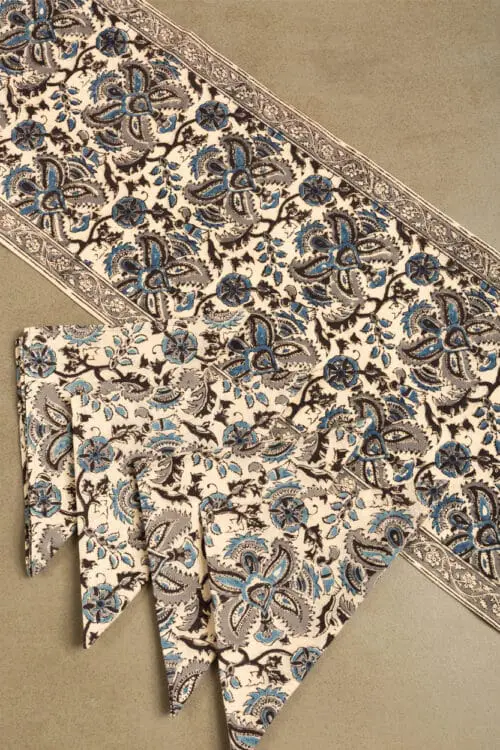 Blue Kalamkari Table Runner and Napkins
