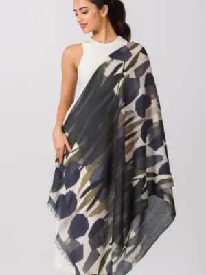Navita Black Printed Wool Shawl