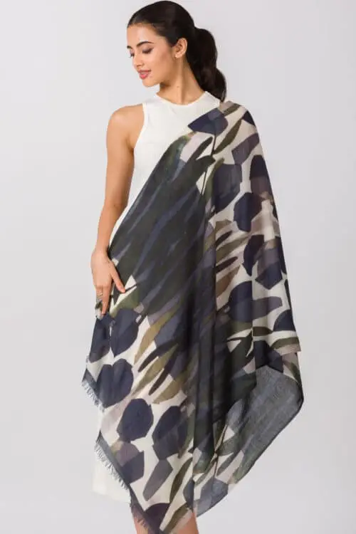 Navita Black Printed Wool Shawl