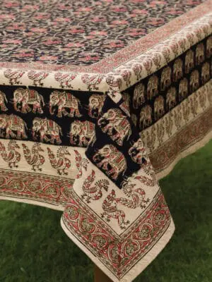 Elephant Print Kalamkari Tablecloth