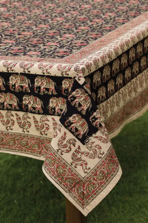 Elephant Print Kalamkari Tablecloth
