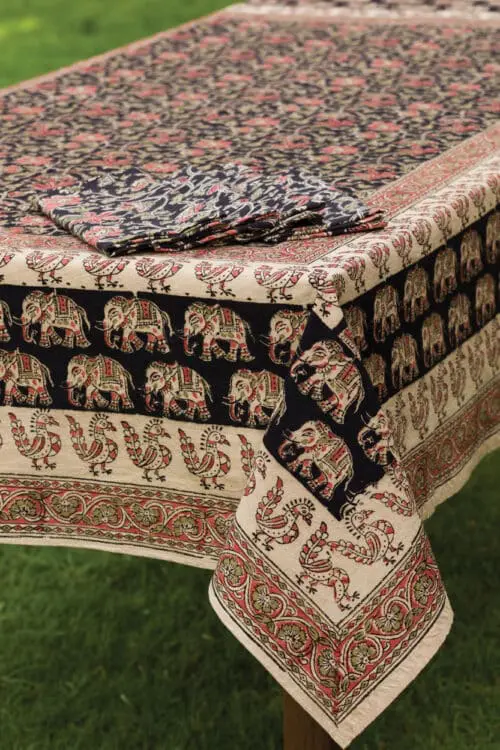 Elephant Print Kalamkari Tablecloth