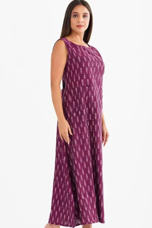 Neela Ikat Purple Cotton Dress