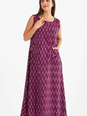 Neela Ikat Purple Cotton Dress