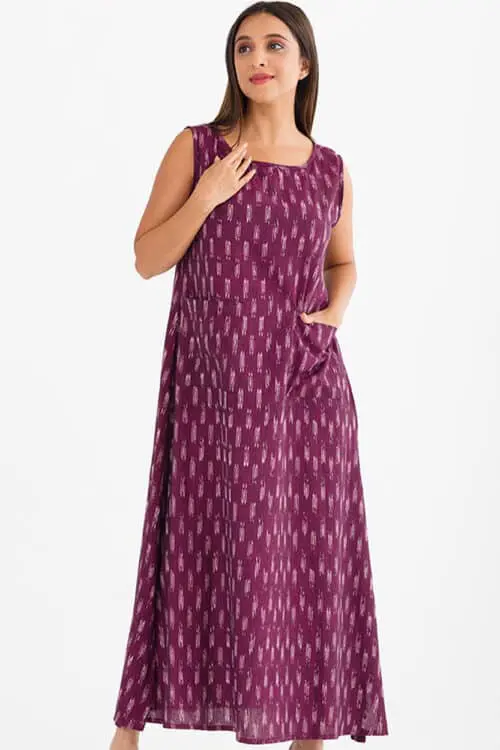 Neela Ikat Purple Cotton Dress