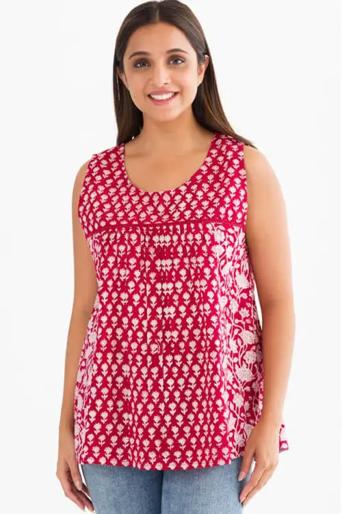 Pavitra Red Cotton Sleeveless Top