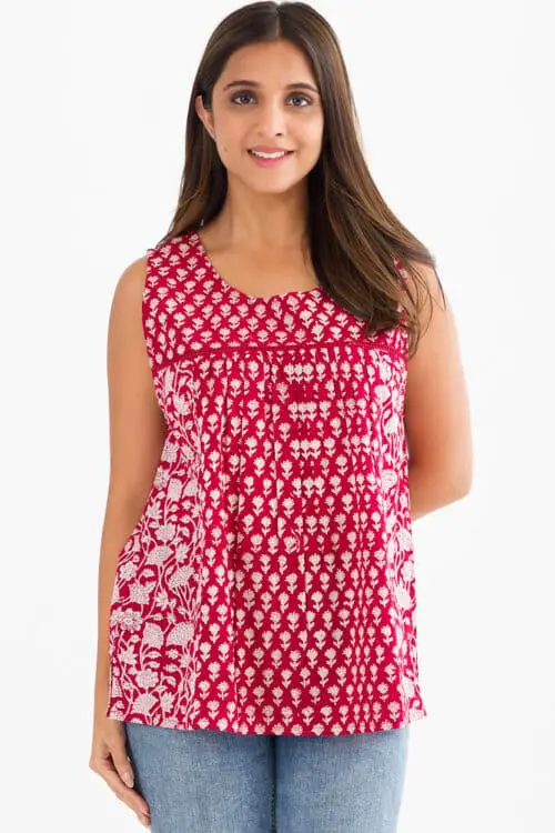 Pavitra Red Cotton Sleeveless Top