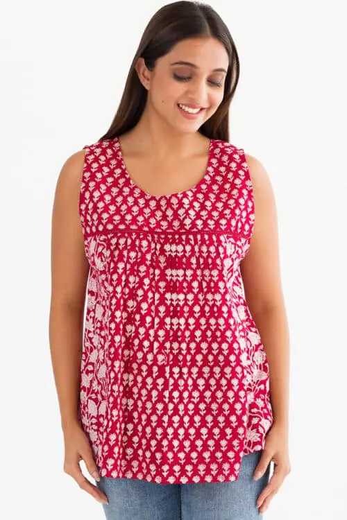 Pavitra Red Cotton Sleeveless Top