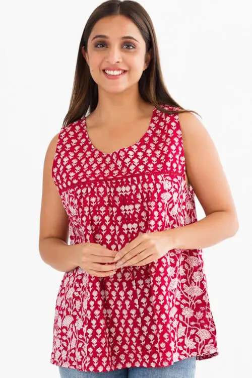 Pavitra Red Cotton Sleeveless Top