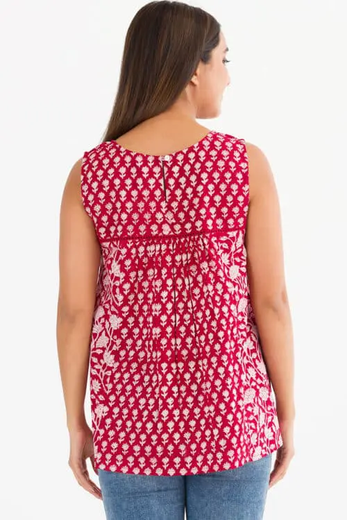 Pavitra Red Cotton Sleeveless Top