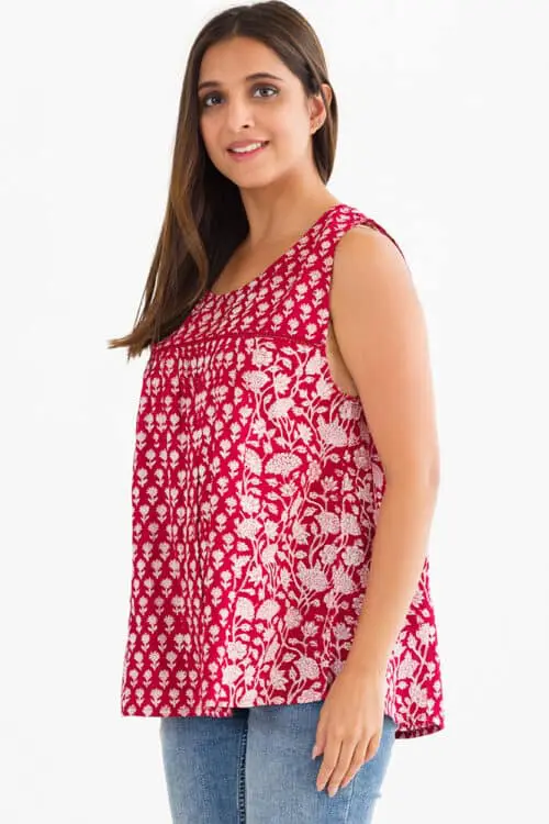 Pavitra Red Cotton Sleeveless Top