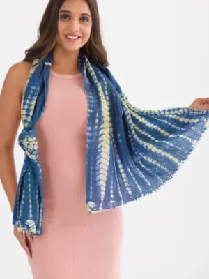 Blue Shibori Wool Shawl