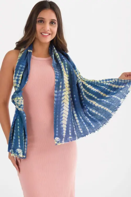 Blue Shibori Wool Shawl
