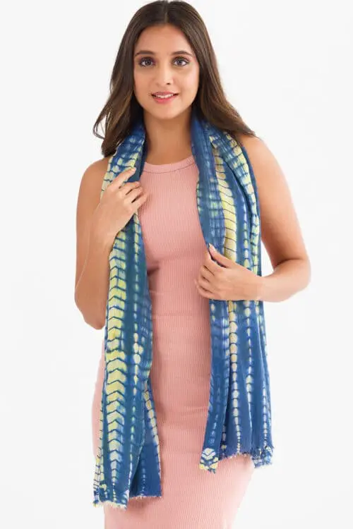 Blue Shibori Wool Shawl