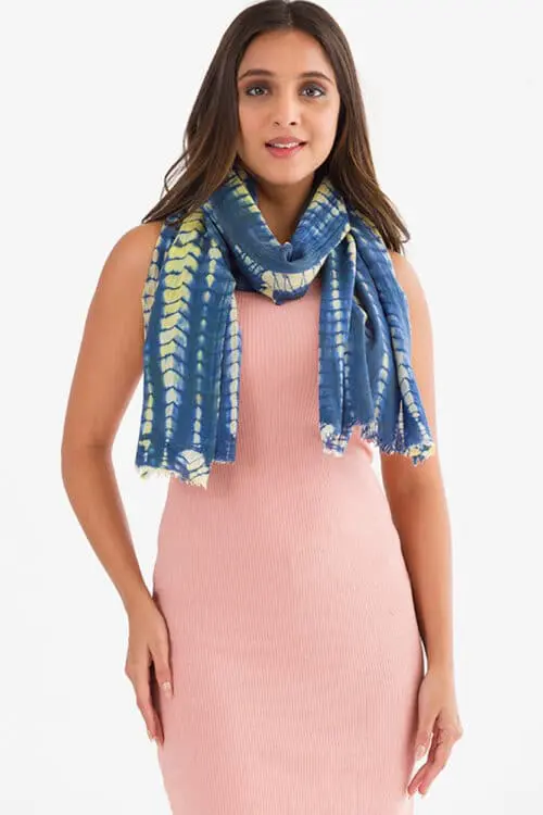 Blue Shibori Wool Shawl