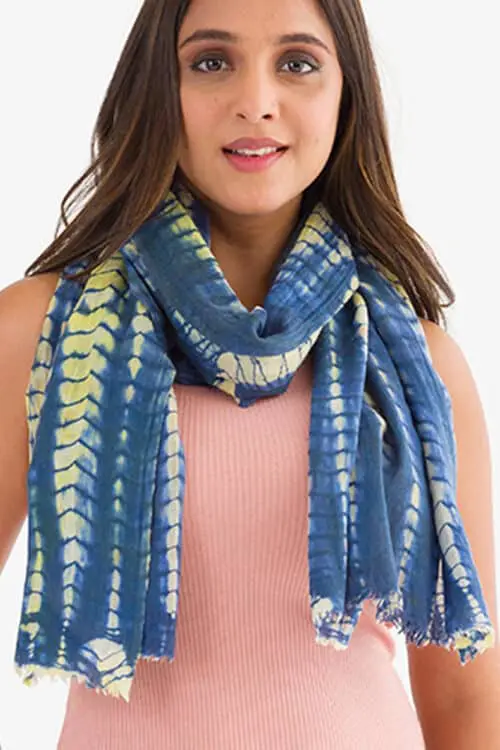 Blue Shibori Wool Shawl