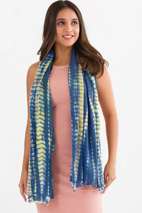 Blue Shibori Wool Shawl